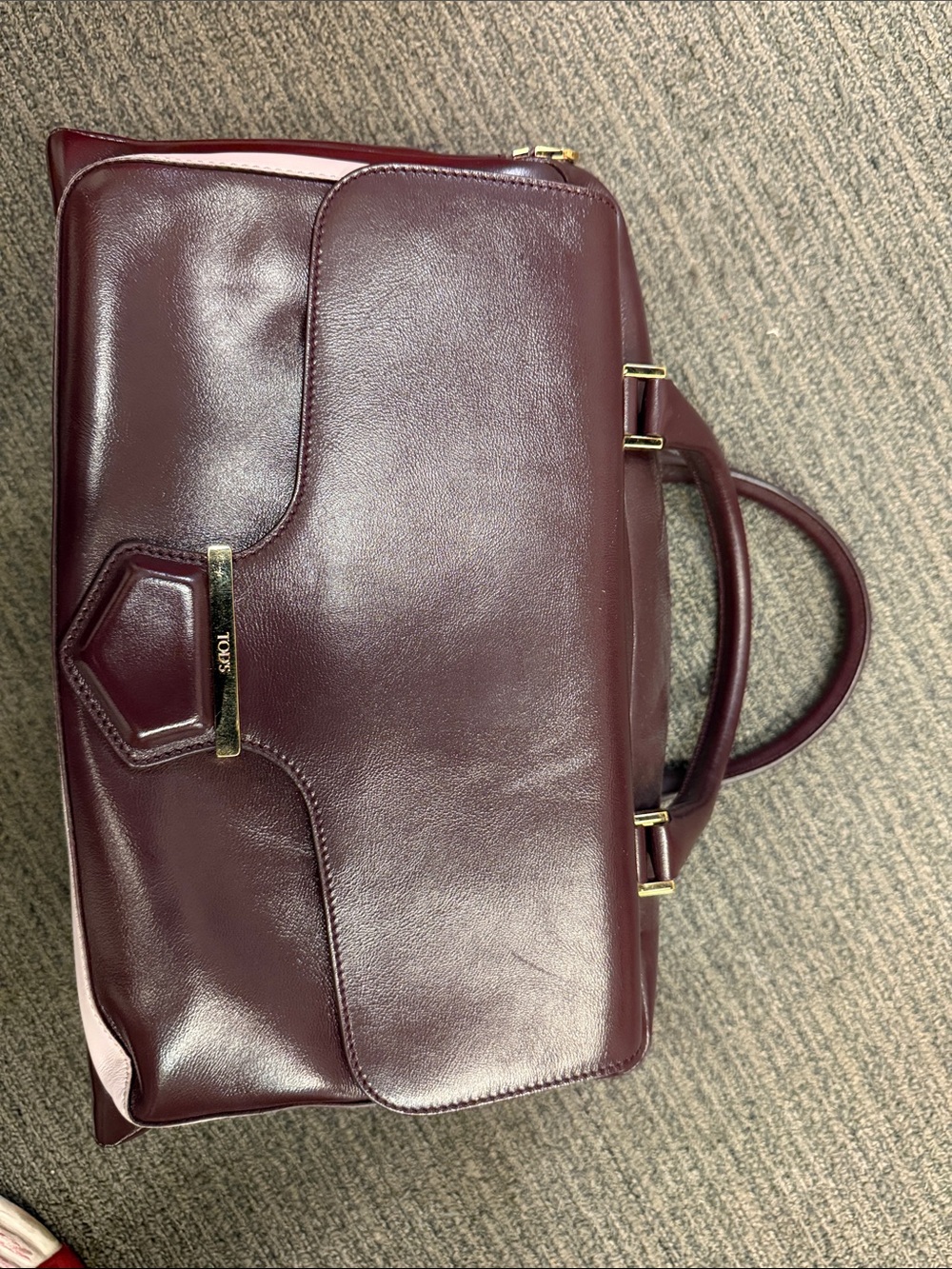 Tod's Burgundy Leather Top-Handle Tote with Gold Hardware